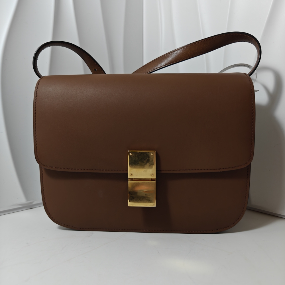 Celine Classic Box Flap Medium Calfskin Leather Bag Caramel